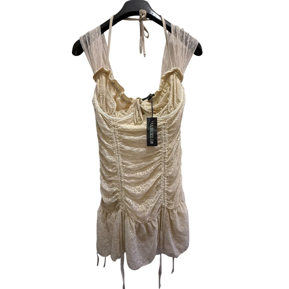 Dolls Kill Current Mood Lace Corset Bustier Dress Cream Coquette Fairy Rave NWT